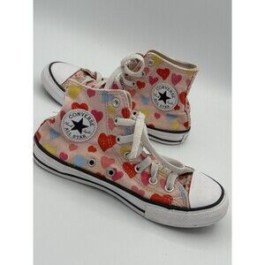 Converse All Star Chuck Taylor High Top Pink Hearts Youth Size 2